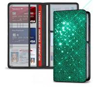 Mulixis Bling Car Registration and Insurance Holder Crystal Rhinestone Car Paperwork Organizer for Women Diamond Id Card Holder（Long Bling Green）