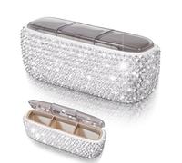 Mulixis Bling Travel Pill Organizer Crystal Rhinestone 3 Compartments Independent Lid Portable Small Pill Case Box to Hold Vitamins Container for Pocket Purse Medicine Organizer
