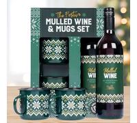 Mulled Red Wine Gift Set for Couples Gifts - Aromatic Spicy Mulled Wine Bottle with 2 x Decorated Enamel Mug. Wine Gift Set for Stocking Fillers or Christmas Gifts for Couples (Green Set)