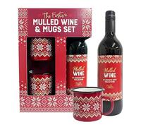 Mulled Red Wine Gift Set for Couples Gifts - Aromatic Spicy Mulled Wine Bottle with 2 x Decorated Red Enamel Mug. Wine Gift Set for Secret Santa Gifts, Stocking Fillers or Christmas Gifts for Couples