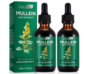 Mullein Drops for Lungs, 2 Pack Powerful Mullein Leaf Extract for Lungs Cleanse and Healthy Breathing, 2 Month Supply, 60ml