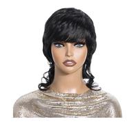 Mullet Full Machine Made Human Hair Wig for Women,Glueless Pixiecut Wigs with Bangs 180 Density