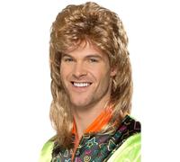 Smiffys Mullet Wig, Brown with Blonde Highlights, 1980's Fancy Dress, Adult Dress Up Wigs Halloween