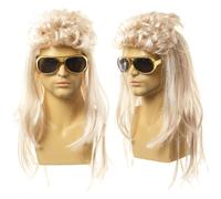 Mullet Wig - 80s Punk Rock Retro Light Blonde Mens Halloween Costume Wig | Light blonde mullet wig with curly top and straight sides. 80s punk rock style for Halloween and parties.
