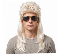 Mullet Wig 80s Punk Rock Retro Mens Wig Light Blonde Curly Top Straight Sides