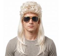 Mullet Wig, 80s Punk Rock Retro Mens Wig Light Blonde Curly Top & Straight Sides for Halloween Costume, Parties and Casual Wear
