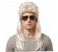Mullet Wig, 80s Punk Rock Retro Style Mens Wig - Light Blonde, Curly Top & Straight Sides for Halloween Costume, Parties, and Casual Wear.