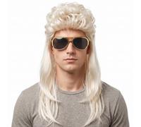 Mullet Wig, 80s Punk Rock Retro Style Mens Wig Light Blonde, Curly Top & Straight Sides for Halloween Costume, Parties and Casual Wear