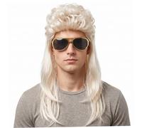 Mullet Wig, 80s Punk Rock Retro Style Mens Wig Light Blonde, Curly Top & Straight Sides for Halloween Costume, Parties and Casual Wear