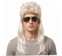 Mullet Wig, 80s Punk Rock Retro Style Mens Wig - Light Blonde, Curly Top & Straight Sides for Halloween Costume, Parties, and Casual Wear.