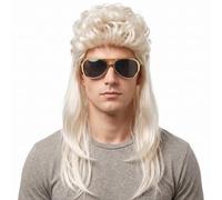 Mullet Wig, 80s Punk Rock Retro Style Mens Wig - Light Blonde, Curly Top & Straight Sides for Halloween Costume, Parties, and Casual Wear