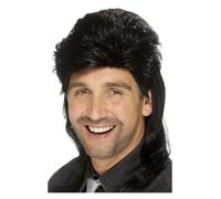 NEW 80's Men Black Mullet Wig Disco Pop Star Fancy Dress Accessories