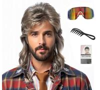 Mullet Wig for Men, Joe Dirt Emo Wig 70s 80s Halloween Costumes Punk Rocker Long Wig (Light Brown)
