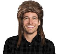 Mullet Wig with Blonde Highlights Retro Punk Pop Rock Wig for Men Fancy Dress Wigs and Hairpieces for Adults 70s 80s Costumes for Men Women Halloween Party Accessories Gifts, Brown