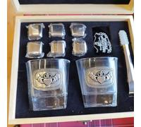 Mullingar Pewter Irish Cut Whiskey Crystal Glass Set of 2, Reusable Whiskey Ice Cubes in a Wooden Box Men's Gift (Claddagh)