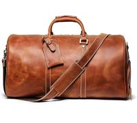 Mullis Mercantile Leather Weekender Bag, an ideal men's classic. Perfect for overnight stays, full-grain leather, a retro design, gym, and a YKK zipper, brown., Brown, 22 inch Vintage Leather Duffle,