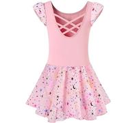 Mulnall Ballet Leotrads for Girls Dance Skirted Leotard Kids Ballet Tutu Dress Toddler Shiny Ruffle Sleeve Dancewear(40431-08Q-S)