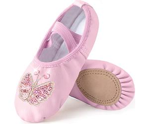 Mulnall Ballet Shoes for Girls Sequin Butterfly Dance Design,Full Sole Non-Slip Toddler/Kid(WX66-08-25)