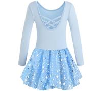 Mulnall Girls Ballet Leotards Tutu Skirt Toddlers Dance Outfit Training Long Sleeve Ballet Dress Criss Cross Straps Back Shiny Sequin Dancewear (UK40421-05-L)