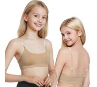 Mulnall Girls Dance Bra Clear Straps Ballet Bras,Unpadded with 2 Pairs Adjustable Straps,1 Pair Silicone Pads(8E-18-S)