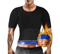 Mulnall Sauna Shirt for Men Sweat Suit Slimming Top Heat Trapping Tank Short Sleeve Workout Shapewear, Adjustable Waist Belt,Breathable Armpit,Anti Slip Silicone(6018-01-S)