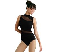 Mulnall Women Mock Neck Ballet Leotards, Asymmetric Mesh Panels, Deep Back Cutout Dancewear(236125-06-L)