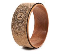 MULOUTSPO Cork Yoga Wheel for Yoga Poses and Backbends Inversions Wood-Effect and Mandala Print, Yoga Prop Wheel