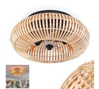 Mulstrand Ceiling Fan, Fan Made of Metal/Bamboo in Black/Natural with Remote Control, up/Down Function and Light Effect on The Ceiling, Ceiling Light 4-Flame Ø 50 cm, 4X E27, Without Bulbs