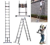 Mult-Purpose Folding Loft Ladder 5M/16.4FT, Telescopic Extension Ladders Heavy Duty Stainless Steel Portable Extendable Step Attic Ladder A-Frame/Straight Ladder, Max Load 150kg, EN131 Standard