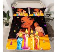 (Multi 01, Double(No Comforter)) Black Hair Girls Fitted Sheet Cartoon Unicorn Double Bed Sheets for Girls,American African Kids Sheets Cute Afro Melanin Princess Bedding Set,Magical