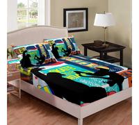 (Multi 01, King(59"x79")(No Comforter)) Homewish Gothic Watercolor Tie Dye Kid Colorful Sugar Skull,Rose Flower Fitted Sheet & Pillow Sham Set for Child Youth Girly Decorations,Soft