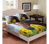 (Multi 01, King(59"x79")(No Comforter)) Horse Fitted Sheet & Pillow Sham Set Colorful Galloping Horse Oil Painting Style Western Cowboy Theme Fitted Bed Sheets,Boys Home Decoration