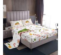 (Multi 01, Single(No Comforter)) Homewish Cute Christmas Sheet Set Double for Kids,Cartoon Santa Claus Snowman Bed Sheets for Boys Girls Xmas Reindeer Bedding Set Christmas Snowflake