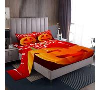 (Multi 02, Double(No Comforter)) Cartoon Pumpkin Decor Sheet Set Spooky Halloween Candy Trick or Treat Bed Sheets Set, Pumpkin Lantern Kawaii Ghost Sheets for Halloween Party