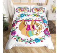 (Multi 02, Single(No Comforter)) Homewish Grey Sloth Duvet Cover Love Heart-Shaped Black Red Buffalo Checked Bedding Set Double Size Chequer Cartoon Animal Comforter Cover Set For Chi