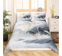 (Multi 02, Single(No Comforter)) Wolf Bedding Set Safari Animals Comforter Cover Misty Mountain Duvet Cover Set For Kids Boys Girls Exotic Wildlife Trippy Woods Nature Quilt Cover Wit