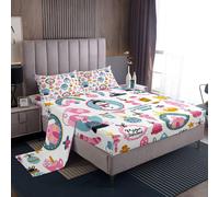 (Multi 03, Double(No Comforter)) Homewish Cute Christmas Sheet Set Double for Kids,Cartoon Santa Claus Snowman Bed Sheets for Boys Girls Xmas Reindeer Bedding Set Christmas Snowflake