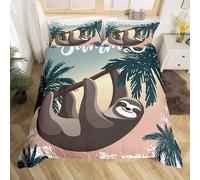 (Multi 03, Double(No Comforter)) Homewish Grey Sloth Duvet Cover Love Heart-Shaped Black Red Buffalo Checked Bedding Set Double Size Chequer Cartoon Animal Comforter Cover Set For Chi