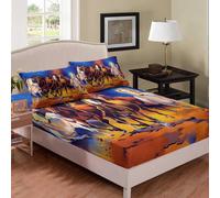 (Multi 03, Single(35"x75")(No Comforter)) Horse Fitted Sheet & Pillow Sham Set Colorful Galloping Horse Oil Painting Style Western Cowboy Theme Fitted Bed Sheets,Boys Home Decoration
