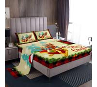 (Multi 04, Double(No Comforter)) Homewish Cute Christmas Sheet Set Double for Kids,Cartoon Santa Claus Snowman Bed Sheets for Boys Girls Xmas Reindeer Bedding Set Christmas Snowflake