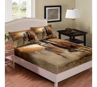 (Multi 04, Single(35"x75")(No Comforter)) Horse Fitted Sheet & Pillow Sham Set Colorful Galloping Horse Oil Painting Style Western Cowboy Theme Fitted Bed Sheets,Boys Home Decoration