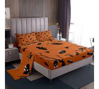 (Multi 04, Single(No Comforter)) Cartoon Pumpkin Decor Sheet Set Spooky Halloween Candy Trick or Treat Bed Sheets Set, Pumpkin Lantern Kawaii Ghost Sheets for Halloween Party