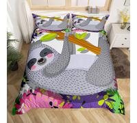 (Multi 05, King(No Comforter)) Homewish Grey Sloth Duvet Cover Love Heart-Shaped Black Red Buffalo Checked Bedding Set Double Size Chequer Cartoon Animal Comforter Cover Set For Chi