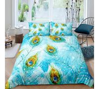 (Multi 06, Double(No Comforter)) Peacock Feather Comforter Cover Double Size Boho Peacock Bedding Set For Kids Girls Women Teal Animal Bird Feather Duvet Cover Blue Watercolor Tie Dye