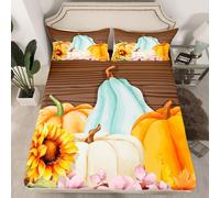 (Multi 07, Double(No Comforter)) Homewish Happy Fall Theme Fitted Sheet Double Pumpkin Decor Bed Sheets, Sunflower Gifts Festival Bed Set Essentials Vintage Wooden Barn Door Sheets