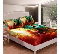 (Multi 07, King(59"x79")(No Comforter)) Homewish Lion Bedding Decor Set,Bohemian Animal Double Size for Kids Boys Teens Adult,Starry Sky Golden Bedding Decor Set Tribal Exotic Lion Fitted