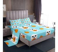 (Multi 08, Single(No Comforter)) Cartoon Pumpkin Decor Sheet Set Spooky Halloween Candy Trick or Treat Bed Sheets Set, Pumpkin Lantern Kawaii Ghost Sheets for Halloween Party
