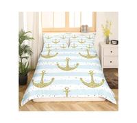 (Multi 08, Single(No Comforter)) Homewish Nautical Comforter Cover For Kids Teens Double,Ocean Ship Anchor Bedding Set Sailboat Rudder Duvet Cover White Navy Blue Striped Bedspread