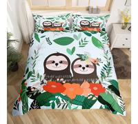 (Multi 08, Super King(No Comforter)) Homewish Grey Sloth Duvet Cover Love Heart-Shaped Black Red Buffalo Checked Bedding Set Double Size Chequer Cartoon Animal Comforter Cover Set For Chi