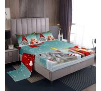 (Multi 09, Double(No Comforter)) Homewish Cute Christmas Sheet Set Double for Kids,Cartoon Santa Claus Snowman Bed Sheets for Boys Girls Xmas Reindeer Bedding Set Christmas Snowflake